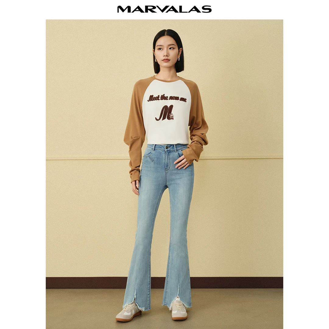 【曼德诗】M103305691牛仔裤显瘦高腰时尚休闲