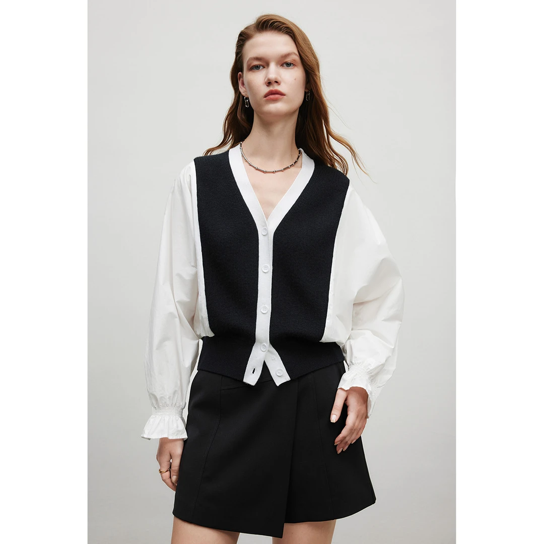 【小花专属】经典拼色简约针织衫时尚V领拼接长袖上衣Y731302087