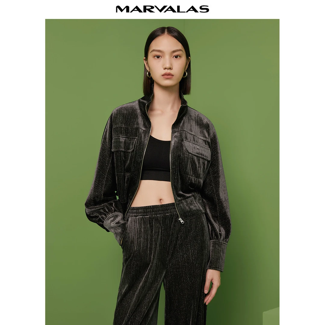 【小余专属】曼德诗夹克女款季亮丝绒短外套百搭休闲套装上衣