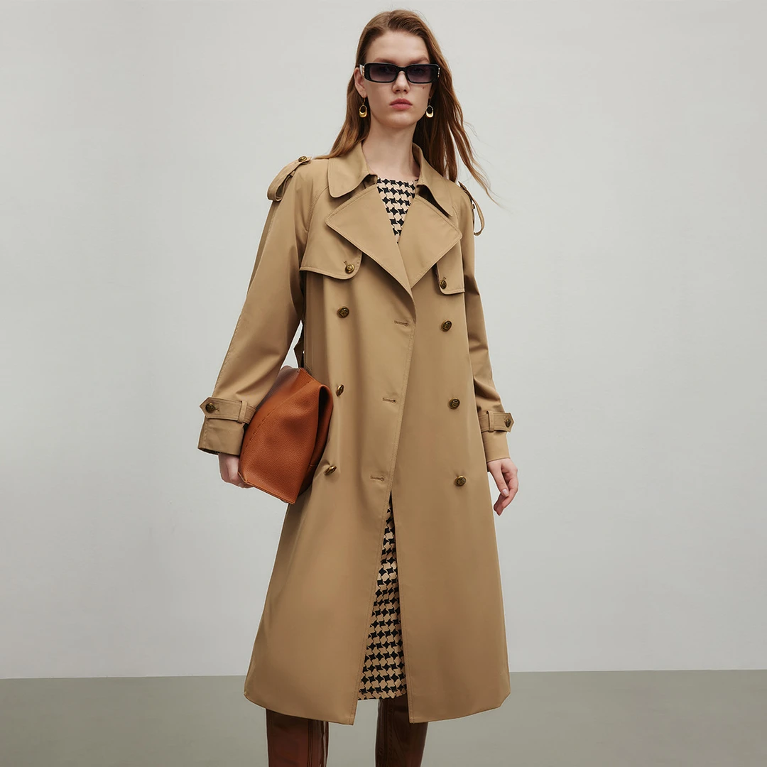 【小余专属】高级感风衣双排扣腰带设计飒美垂感长款外套Y424301956