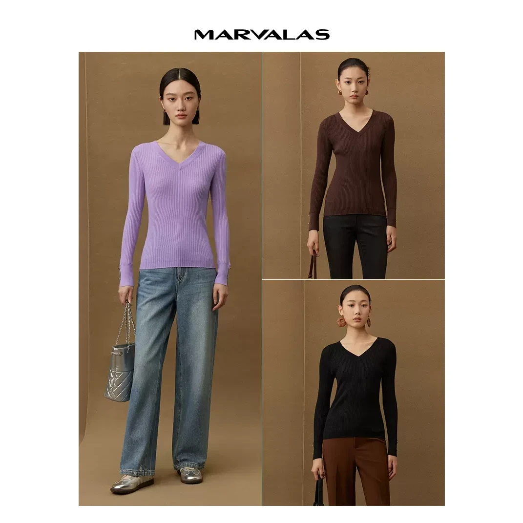 【诗语专属】曼德诗绵羊毛混纺针织衫秋冬修身纯色气质小衫M730991