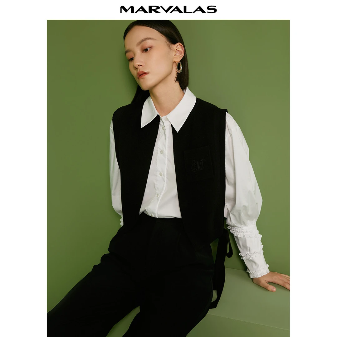 【诗语专属】针织马甲女秋季系带上衣别致复古造型感马夹M700262