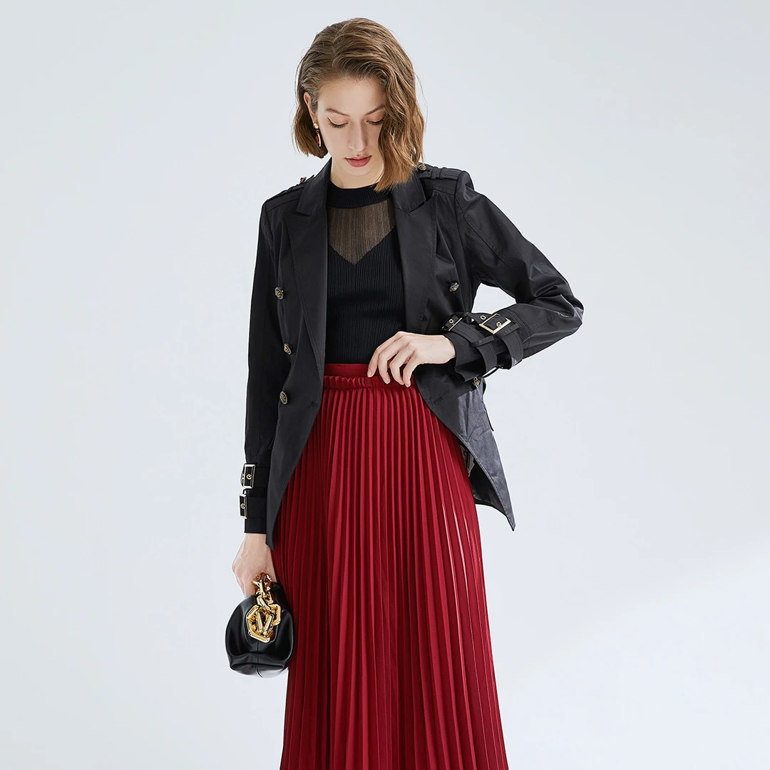 【欧莉专属】潮流系带收腰外套气质西装领长袖上衣431280-90281