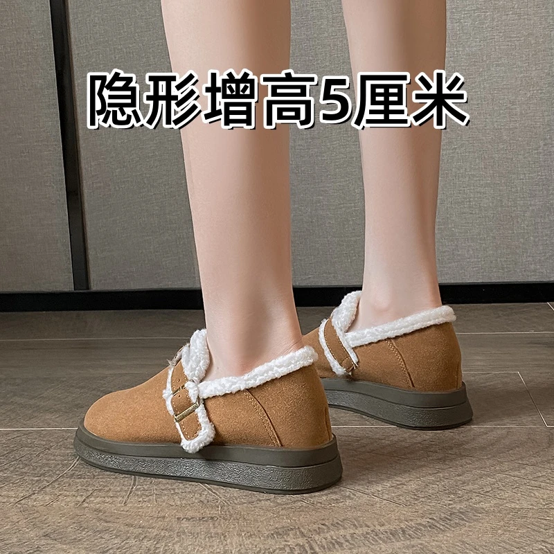 内增高勃肯鞋女2024新款秋冬加绒保暖毛毛棉鞋豆豆鞋小码3233单鞋