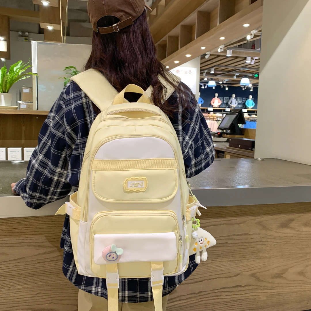 韩版学院风时尚休闲百搭日系初中高中生大学生大容量双肩背包女