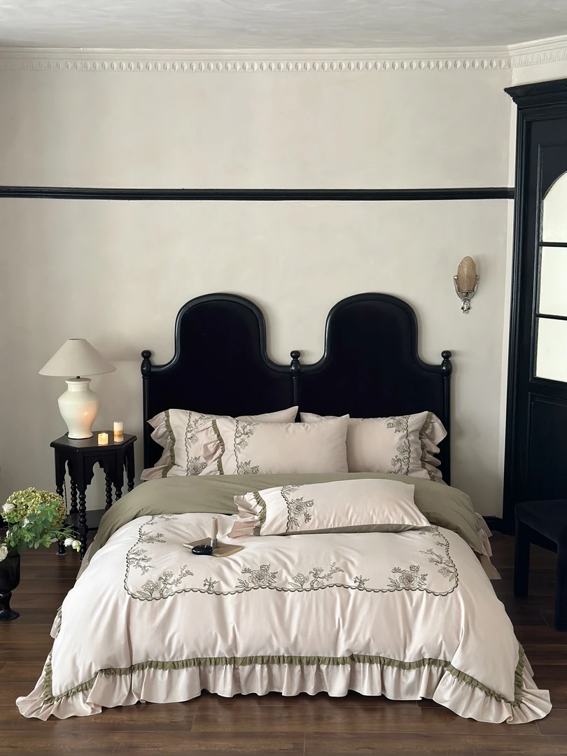 100支澳棉四件套法式全棉纯棉床单被套复古荷叶边公主风小碎花