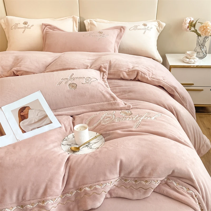 A类冬季加厚保暖牛奶绒四件套床单被套双面毛绒家纺床上用品