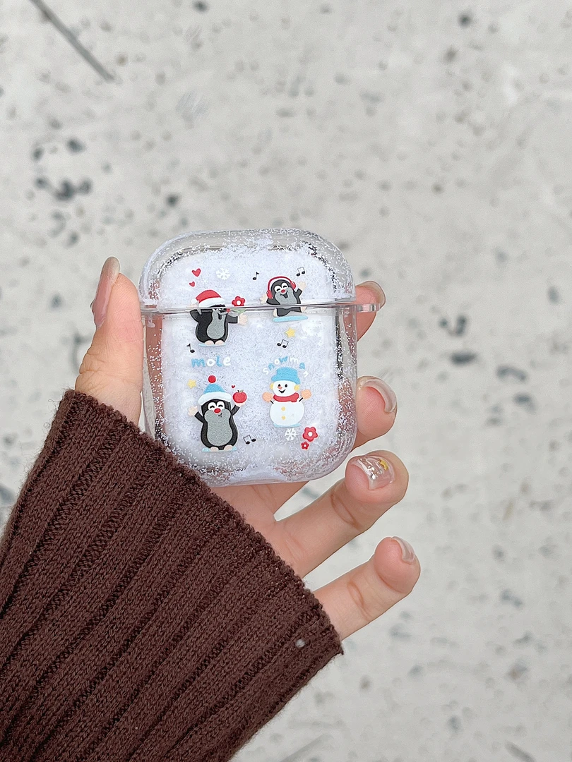卡通雪花流沙鼹鼠透明AirPods1/2代苹果无线蓝牙耳机套pro2保护套