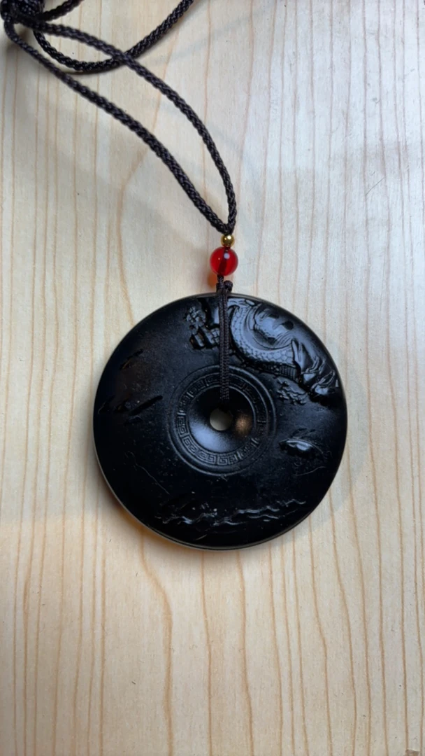 和田玉 墨玉平安扣山水牌