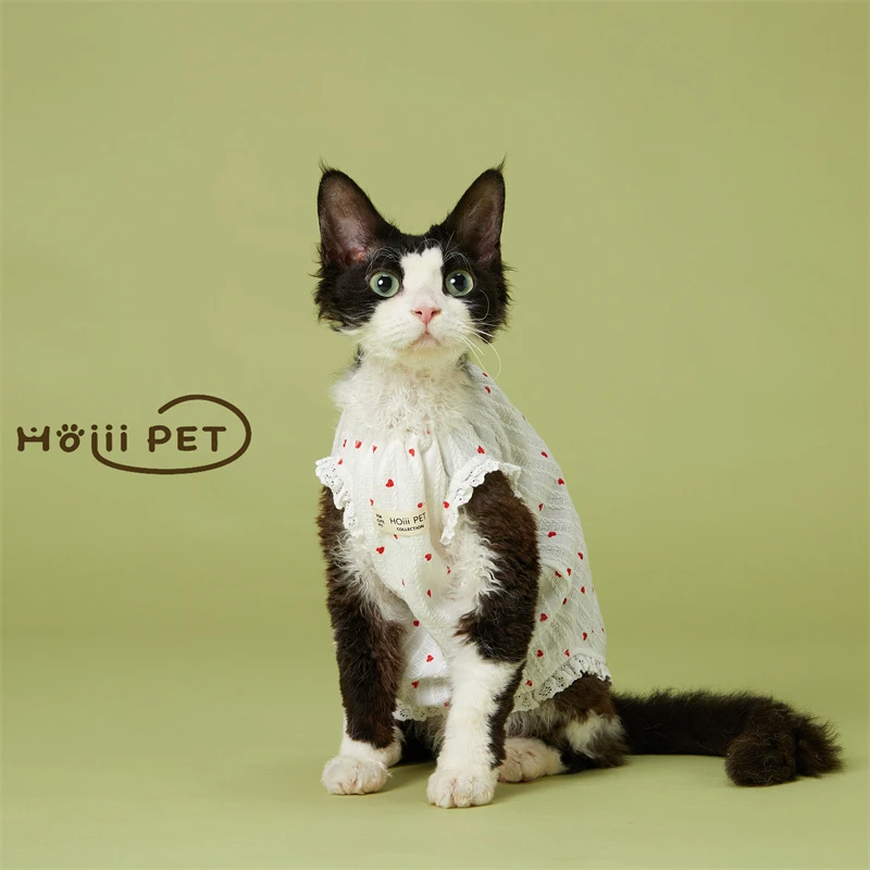 HOiii PET 韩版小爱心碎花裙德文猫衣服纯棉无毛猫背心裙可爱透气