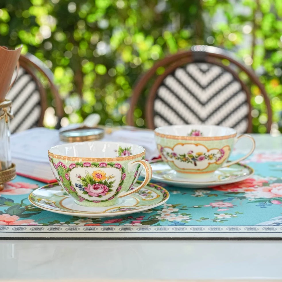 【奇居巍】中式高白瓷粉彩兰德咖啡茶具水具套装2杯2碟