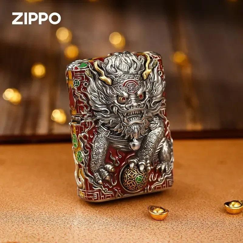 ZIPPO/之宝打火机古银灵动麒麟套壳正品防风煤油送男友-DYX1H1
