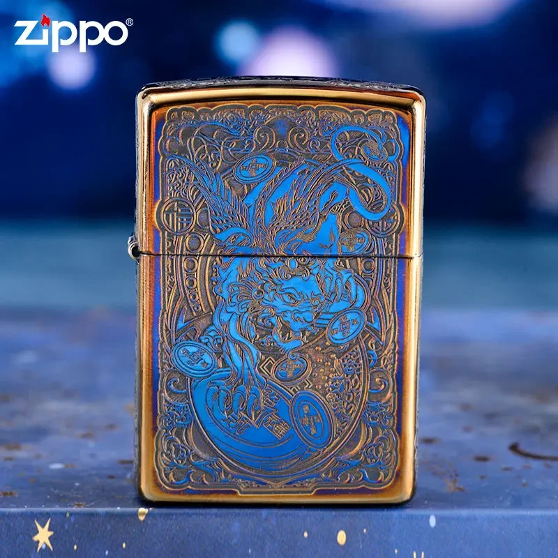ZIPPO/之宝打火机熏金烤蓝貔貅五面精雕正品防风男士礼品-DYX1H1