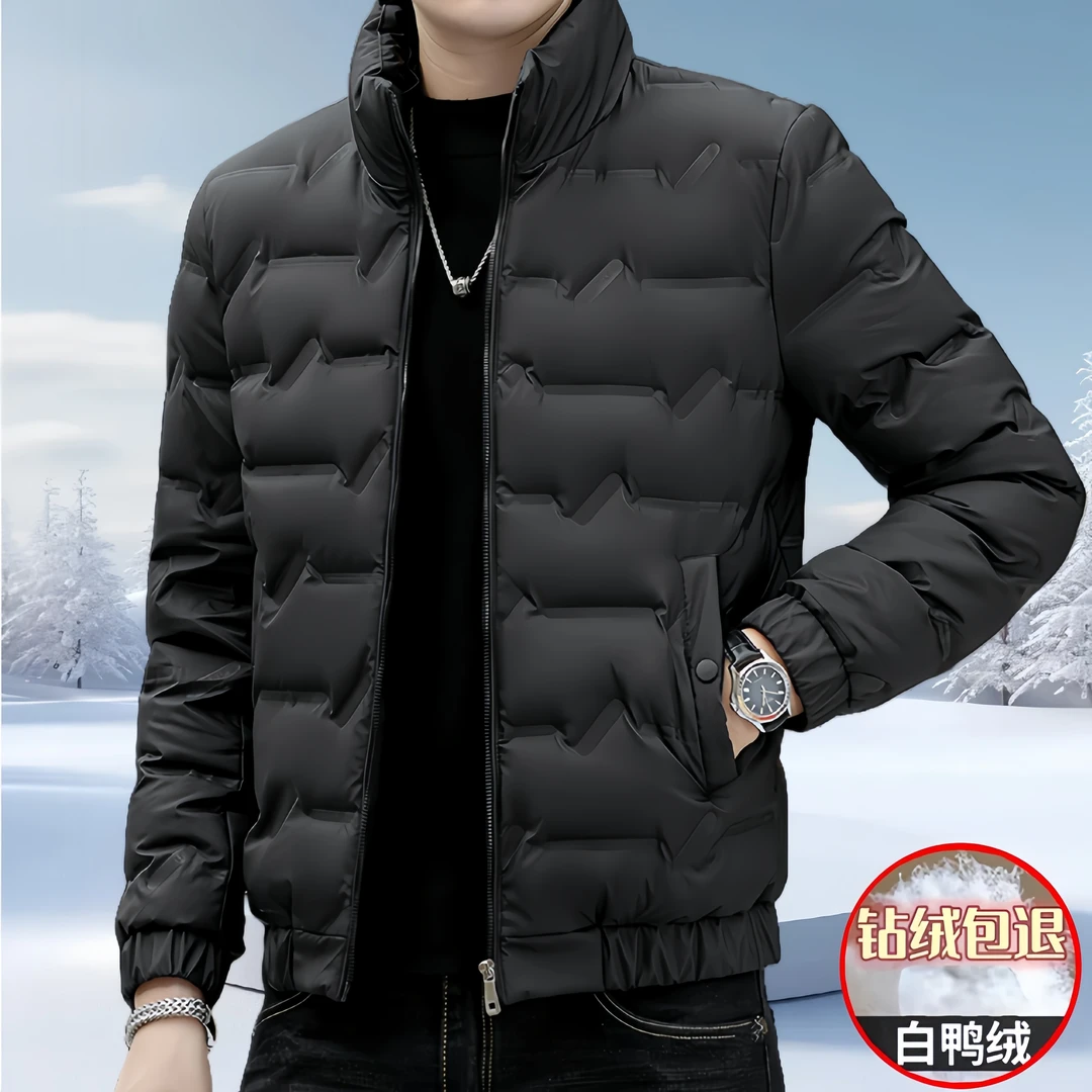 潮牌轻薄款白鸭绒连帽短款外套男装大码保暖羽绒服户外运动上衣