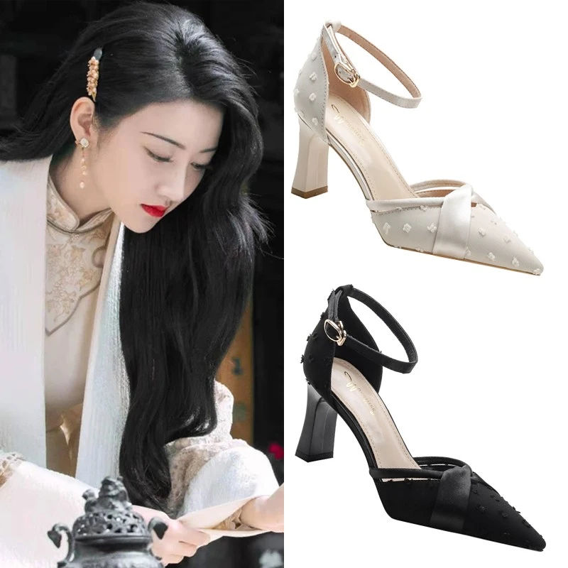 新款粗跟女高跟鞋司藤景甜同款配旗袍洋气设计舒适时尚百搭女凉鞋