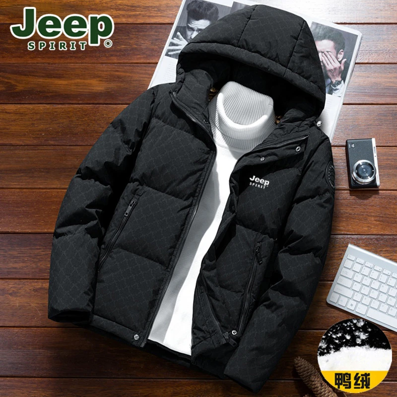 JEEP吉普男士冬季高档轻薄羽绒加厚衣服保暖御寒休闲潮流连帽外套