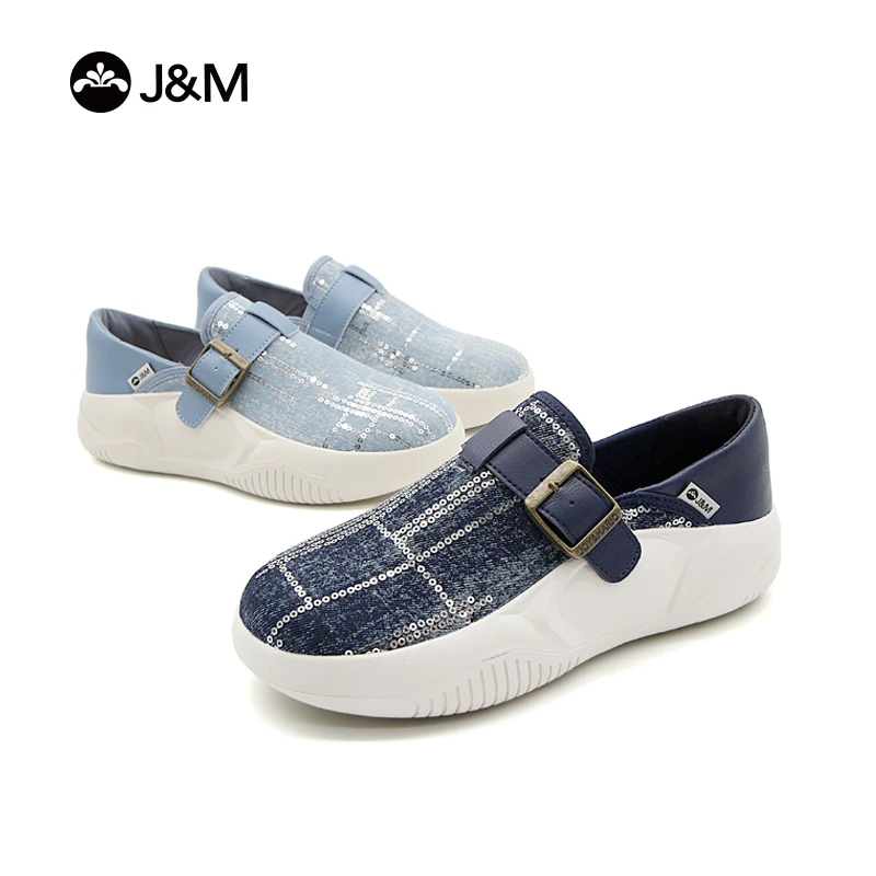 J&M/快乐玛丽2024年春季新款小众帆布一脚蹬休闲增高乐福鞋65759W