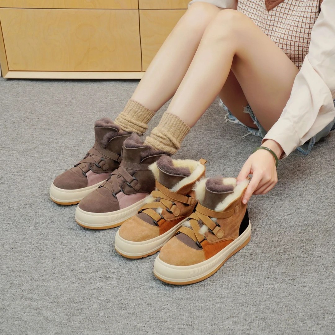 J&M/快乐玛丽秋冬雪地靴皮毛一体冬季百搭加绒加厚女雪地靴87323W