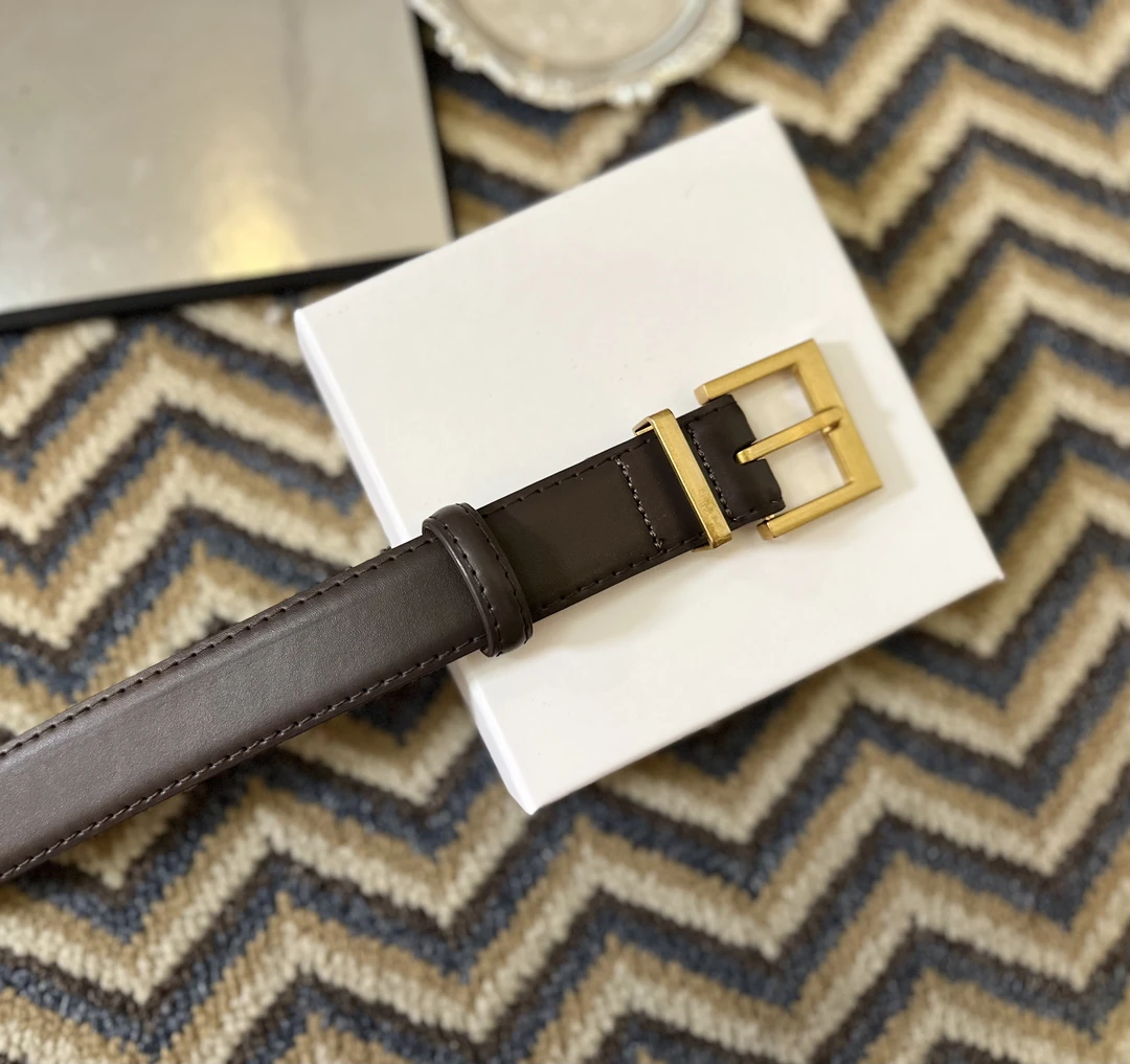 腰带 方头棕色复古真皮腰带女小众时尚百搭皮带牛皮经典款