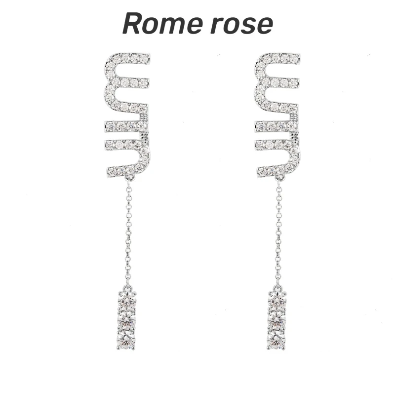 铜合金锆石耳饰 字母吊坠设计款耳钉设计感耳环百搭2102