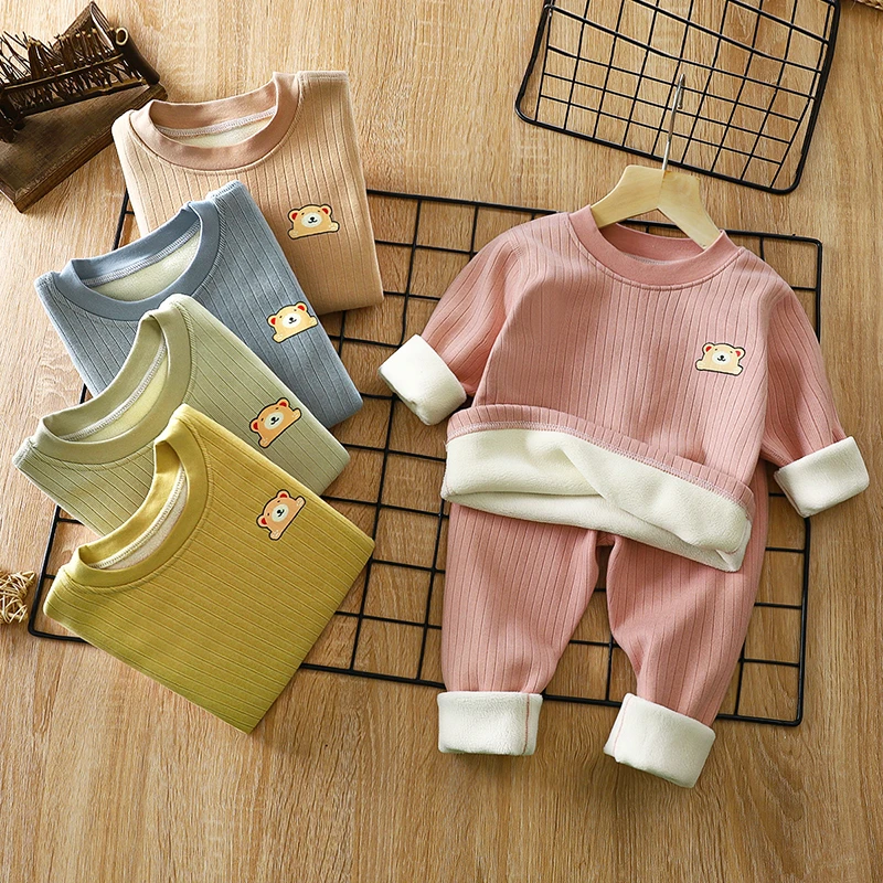 儿童保暖套装加绒加厚秋冬款无骨宝宝打底内衣女孩男童睡衣家居服