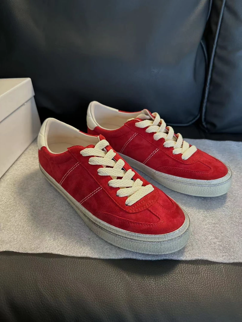 复古擦色脏脏鞋“高丝光羊皮”板鞋红色德训鞋休闲鞋女