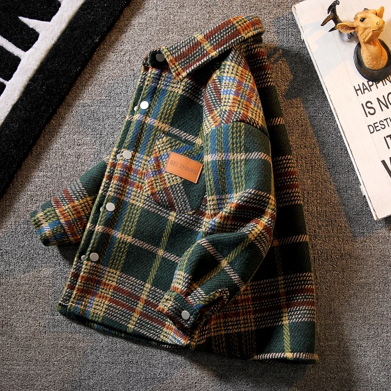 巴拉童年男童冬装外套2024新款大童秋冬款毛呢格子大衣儿童男孩加