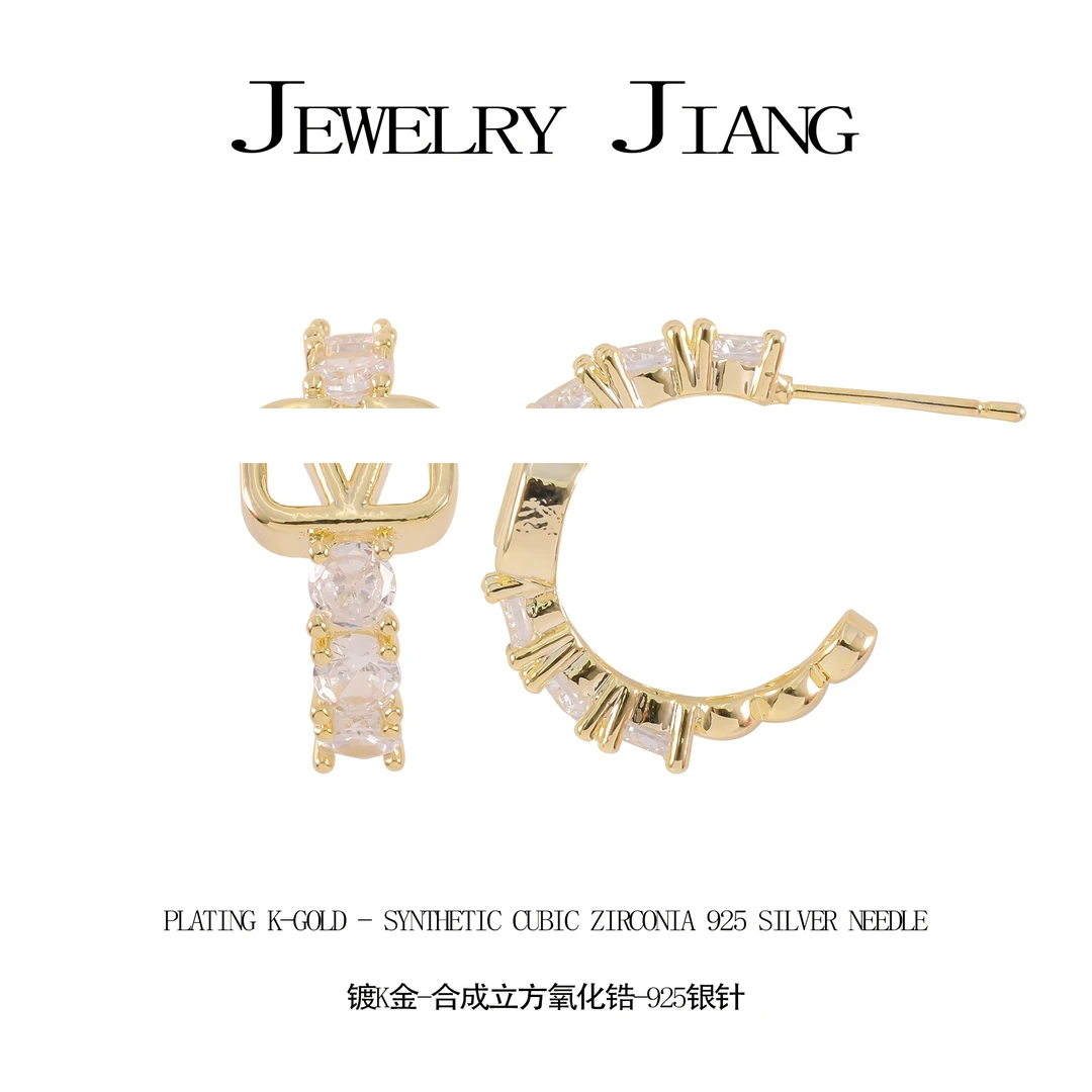铜合金合成锆石耳饰 时尚字母V耳圈  0385
