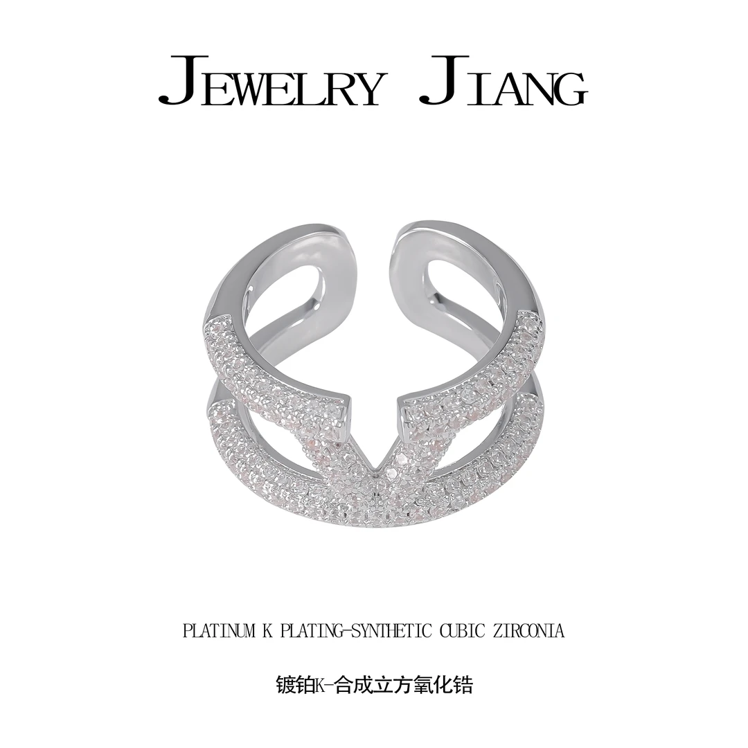 铜合金合成锆石戒指 满镶时尚双层戒指 （可调节） 0427