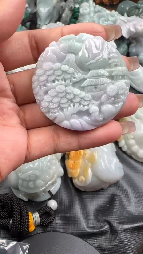 【闪购商品】翡翠挂件未镶嵌山水牌双面