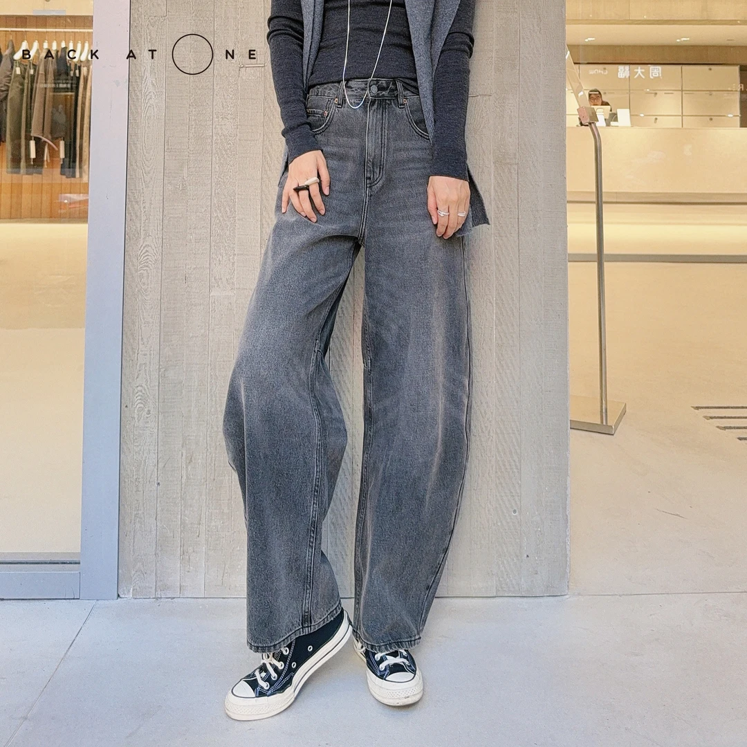 BackAtOne “月影” 黑灰色重水洗直腿弯刀裤牛仔裤  BDF-2DI080C-C
