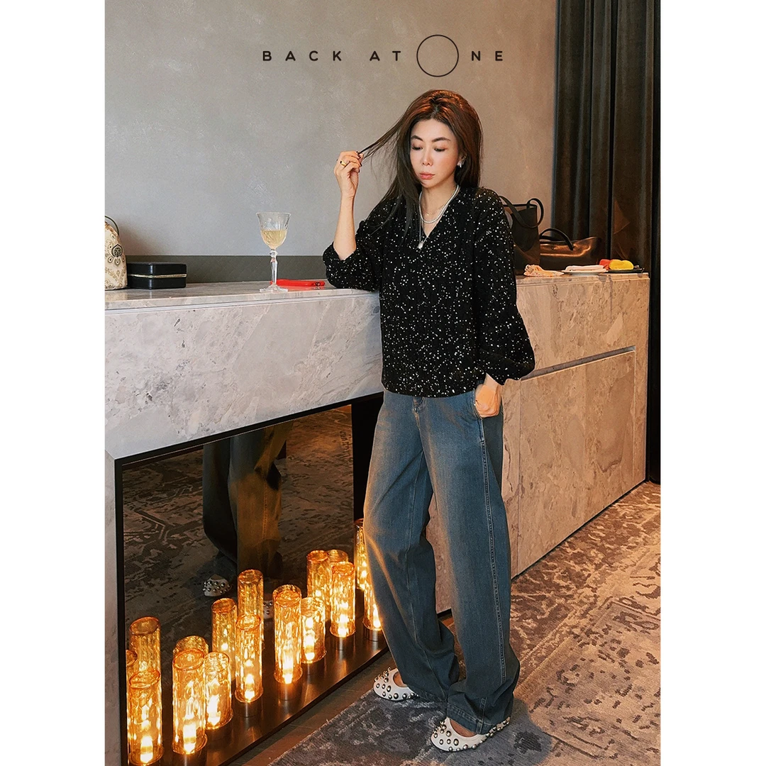 BackAtOne “闪耀人生”时尚休闲珠片绞花羊毛针织衫 BEF-1AB119H-K