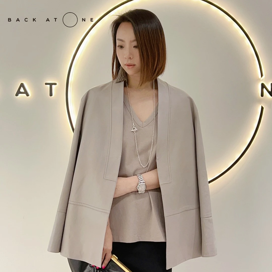 BackAtOne “简约风情”和风无领高级灰休闲羊皮外套 B3SS-Z006-J