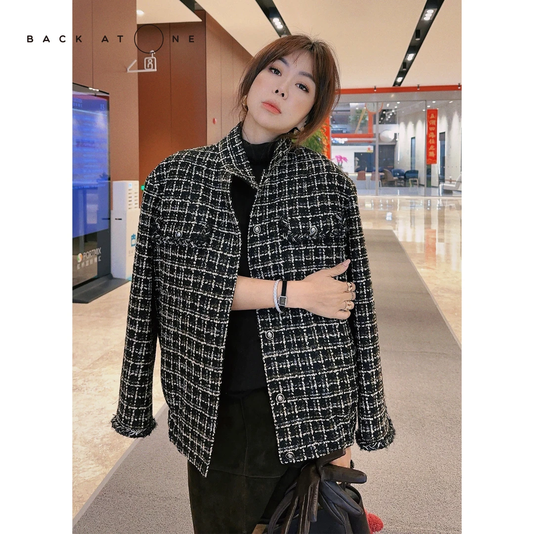 BackAtOne “矜奢格调”法式CHIC香风黑格立领夹克 BES-1BC171E-K