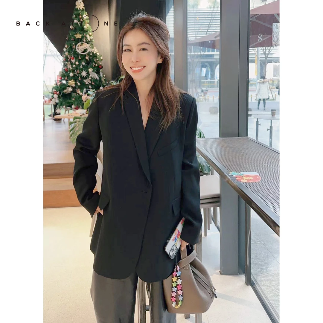 BackAtOne “气场”时尚气质黑色显瘦一粒扣收腰西装 BES-1BC170E-K