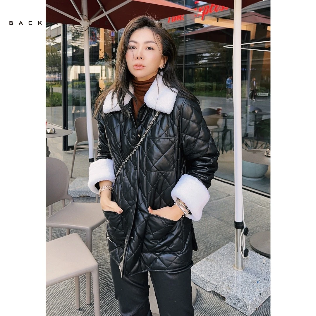 BackAtOne “雪公主”毛绒翻领白鹅绒立体绗缝皮大衣 BDF-1FC004K-K