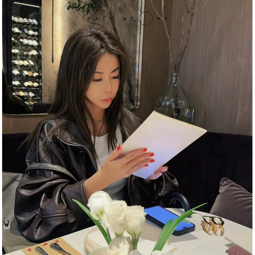 BackAtOne “大咖”  复古重工双层领棕色皮衣皮夹克 BEF-1FC228K-K