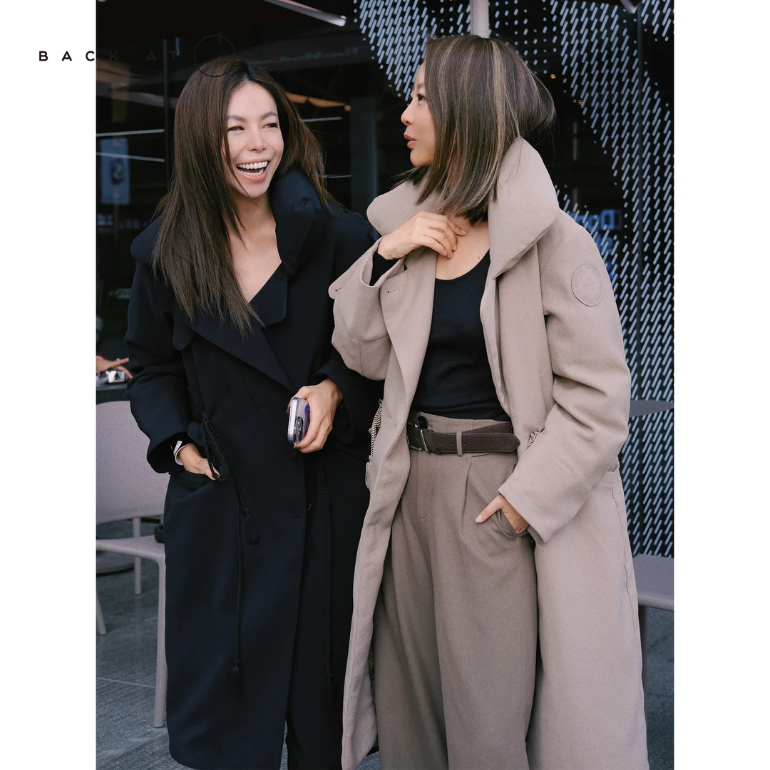 BackAtOne “北国暮色”抽绳腰长款鹅绒羽绒服大衣 BDF-1EC029A-K