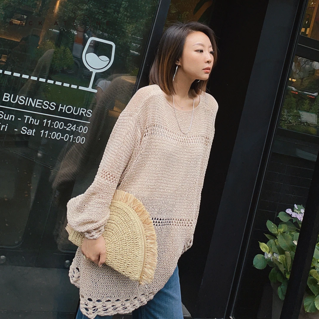 BackAtOne“编织美学”显瘦圆领镂空夏季中长款针织衫 B3SS-B169-JK
