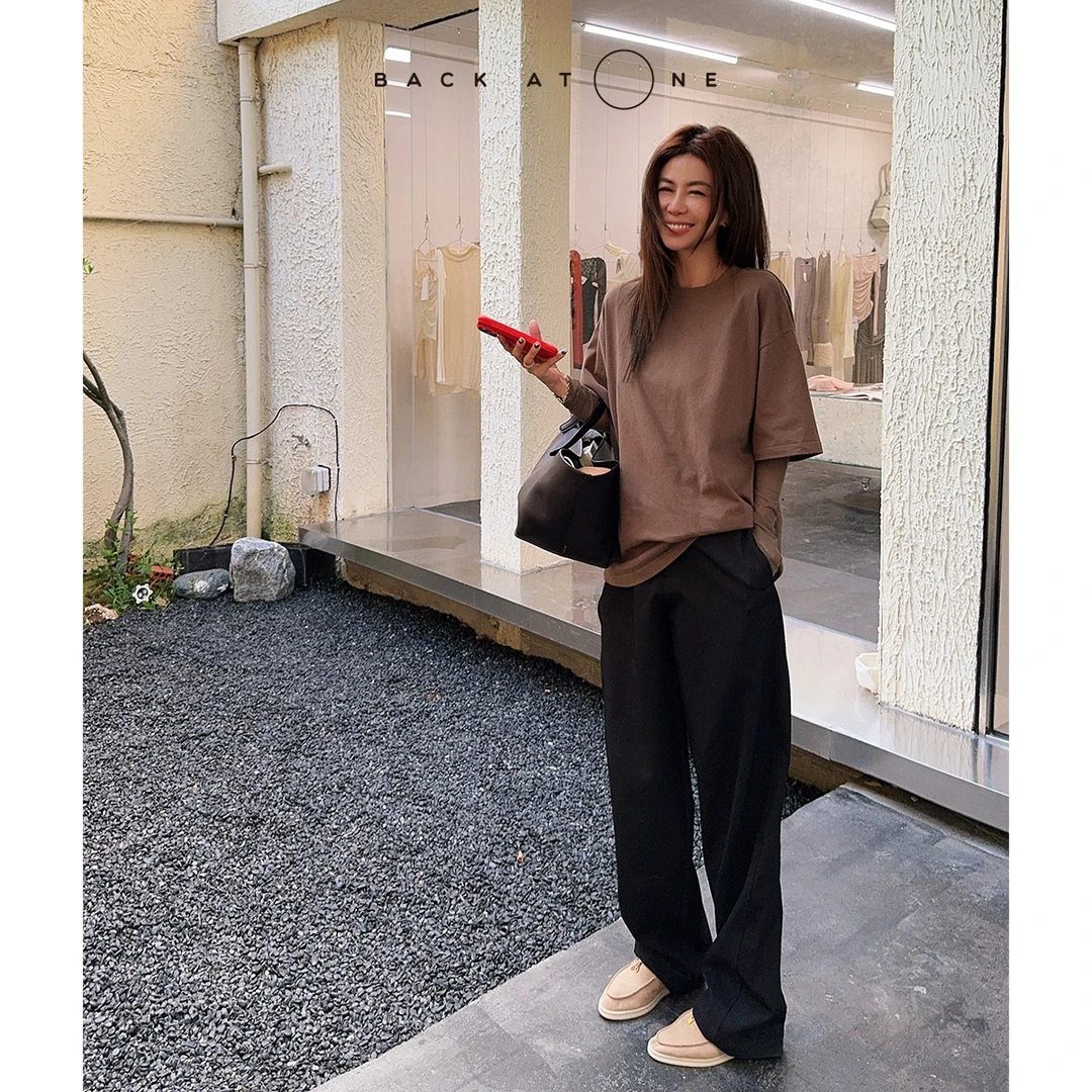 BackAtOne“气场玩家”   休闲时髦后腰带廓形休闲裤 BEF-2BI057M-K