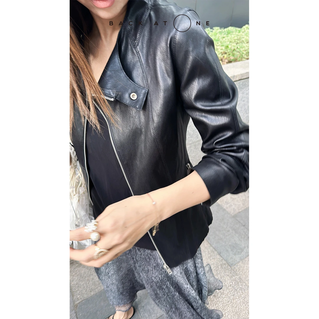 BackAtOne   "人生况味"气质修身显瘦斜拉链皮外套 BEF-1FC011C-K