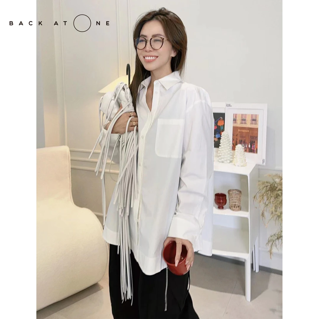 BackAtOne “告白”氛围感长款口袋廓形长袖白衬衫   BES-1BB148E-K