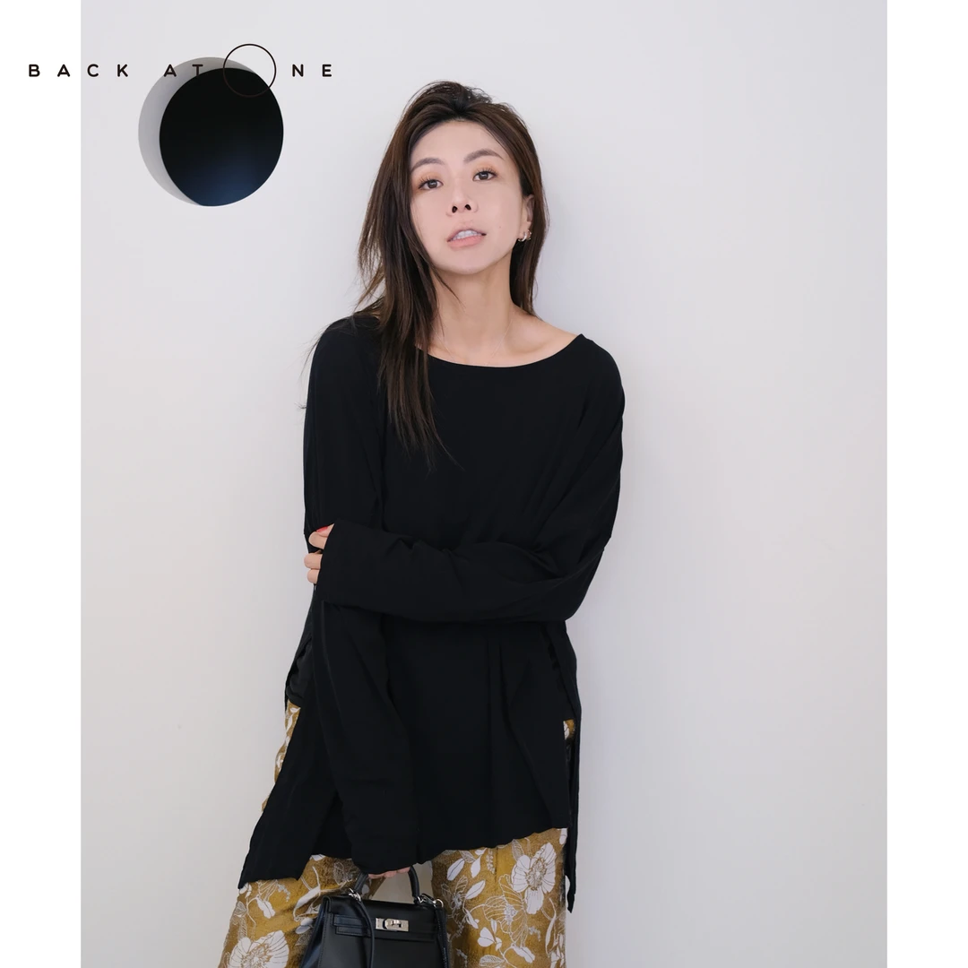 BackAtOne  “清风抚月”时尚设计师黑色长袖T恤罩衫 BDF-1AA006F-K