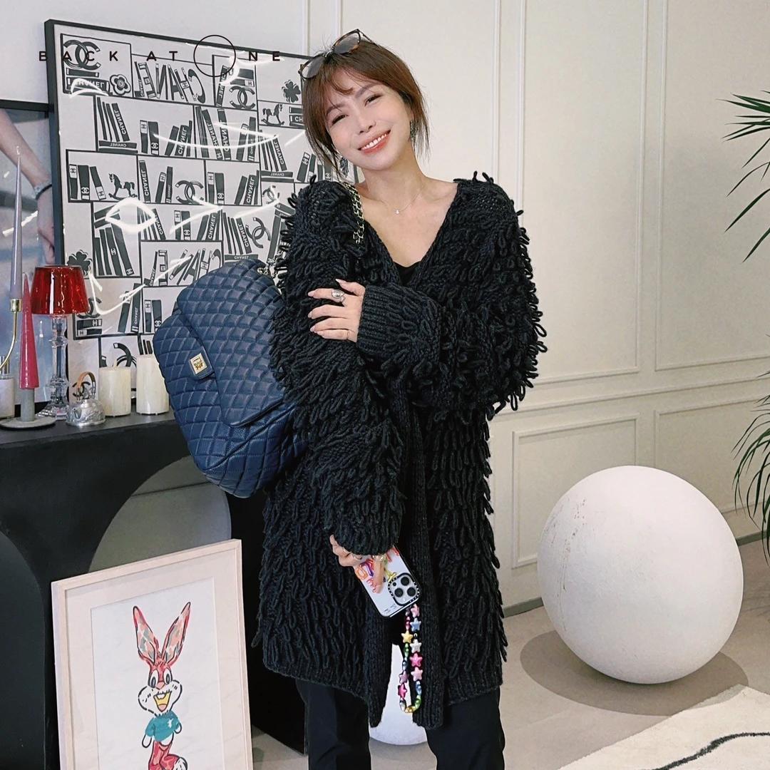 BackAtOne”黑色陨石”海参”重工大圈圈纱慵懒风开衫 BDF-1AB089H-K