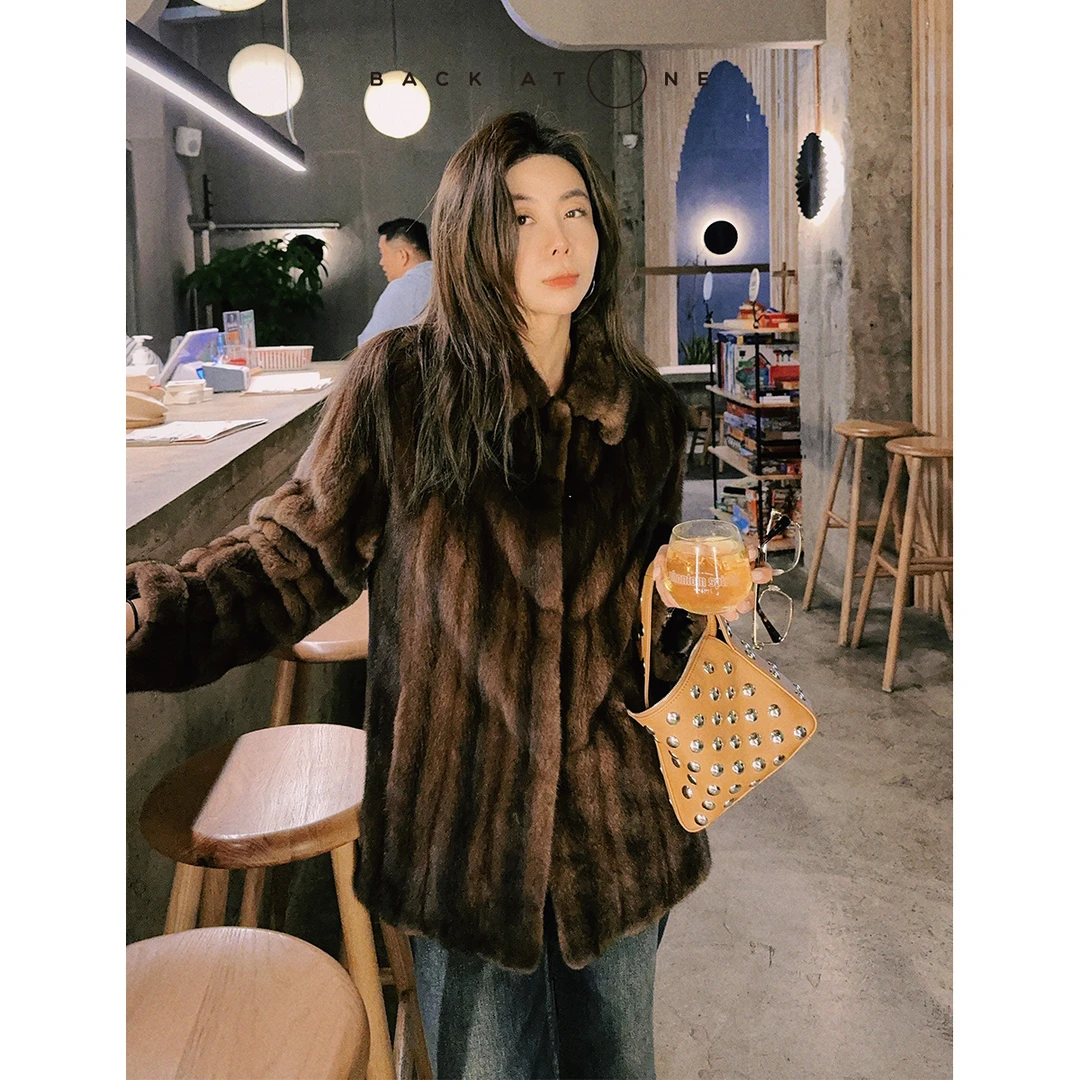 BackAtOne  “童话千金”奢美紫标咖啡本色水貂外套 BEF-1GC034G-K
