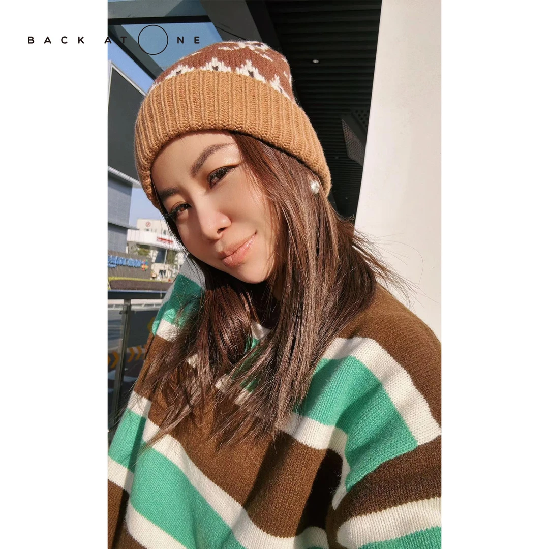 BackAtOne  “费尔岛暖意” Ce* 提花粗针羊毛帽 BDF-3AP064H-K