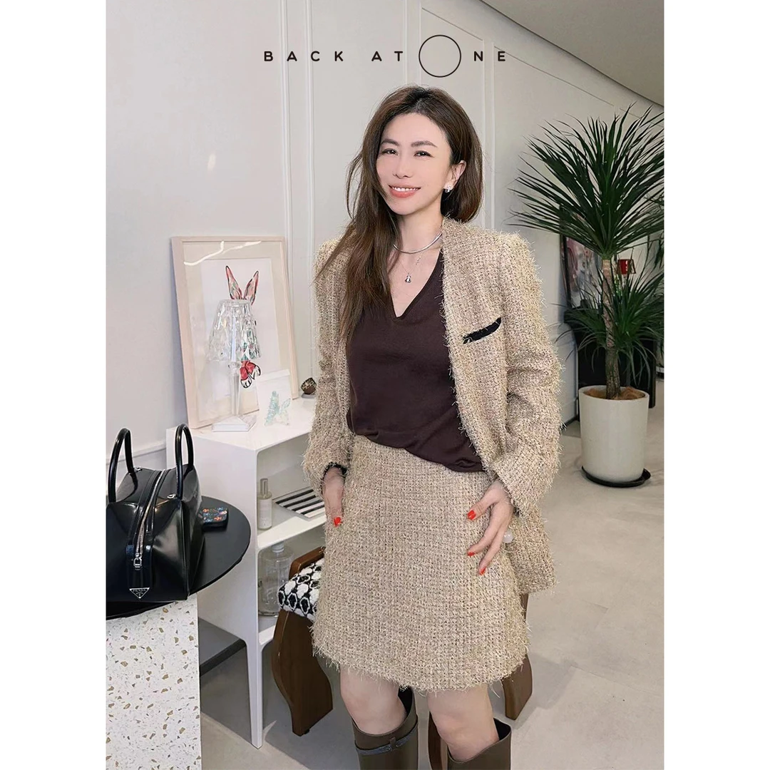 BackAtOne“奢贵香槟” 高阶口袋黑边无领小香风外套 BEF-1BB026N-K