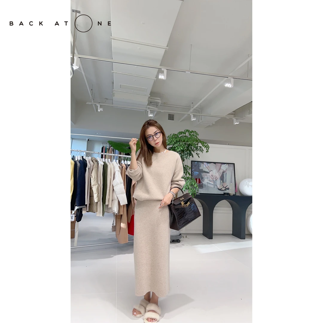 BackAtOne  “绵云雪芙”小一字领气质针织半裙套衫 22AW-C148/C111