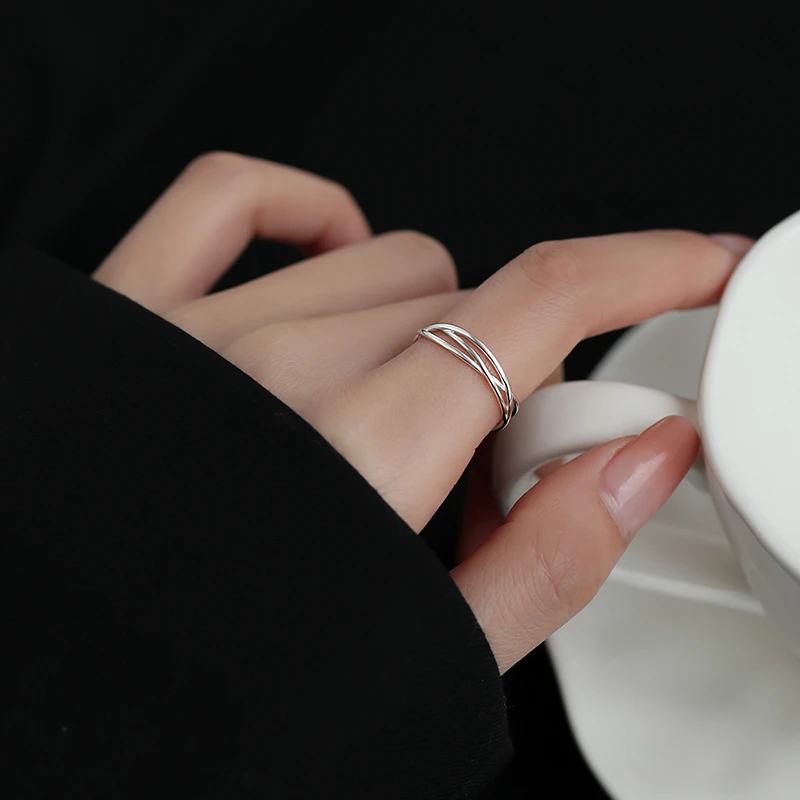 足银戒指 925线条戒指轻奢食指戒素圈女尾戒高级感开口戒