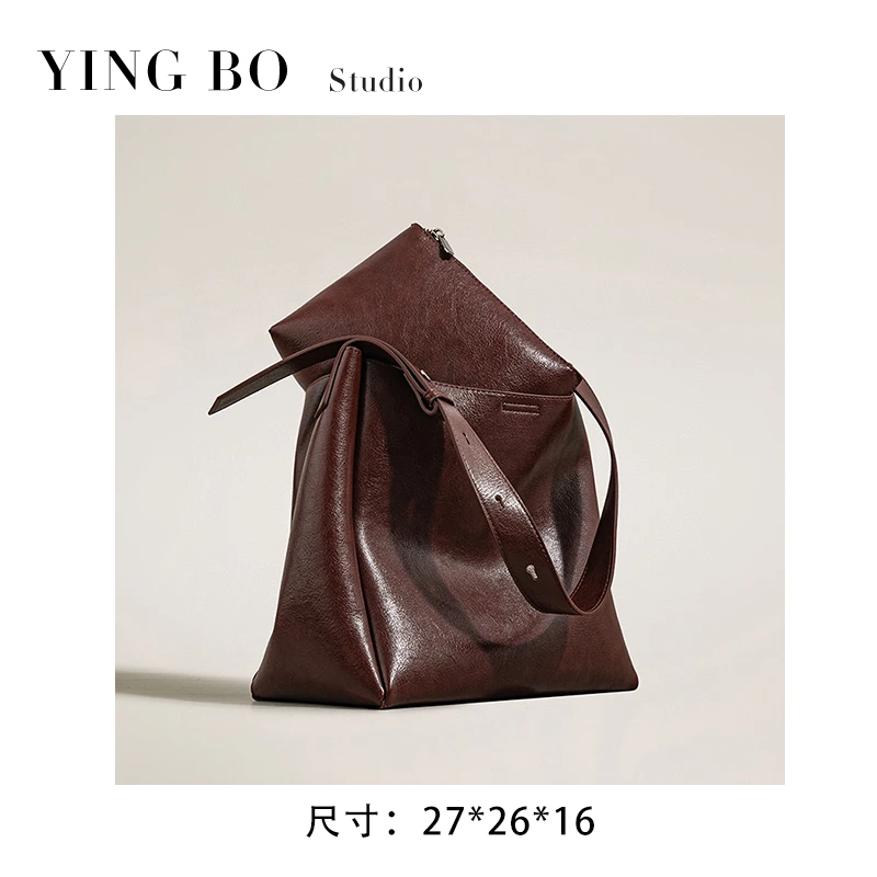 【英柏甄选】SK-81763-1-焦糖棕 然与纯小众设计感时尚单肩百搭女包